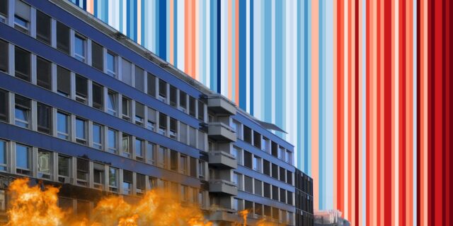Bildmontage von brennendem Gebäude