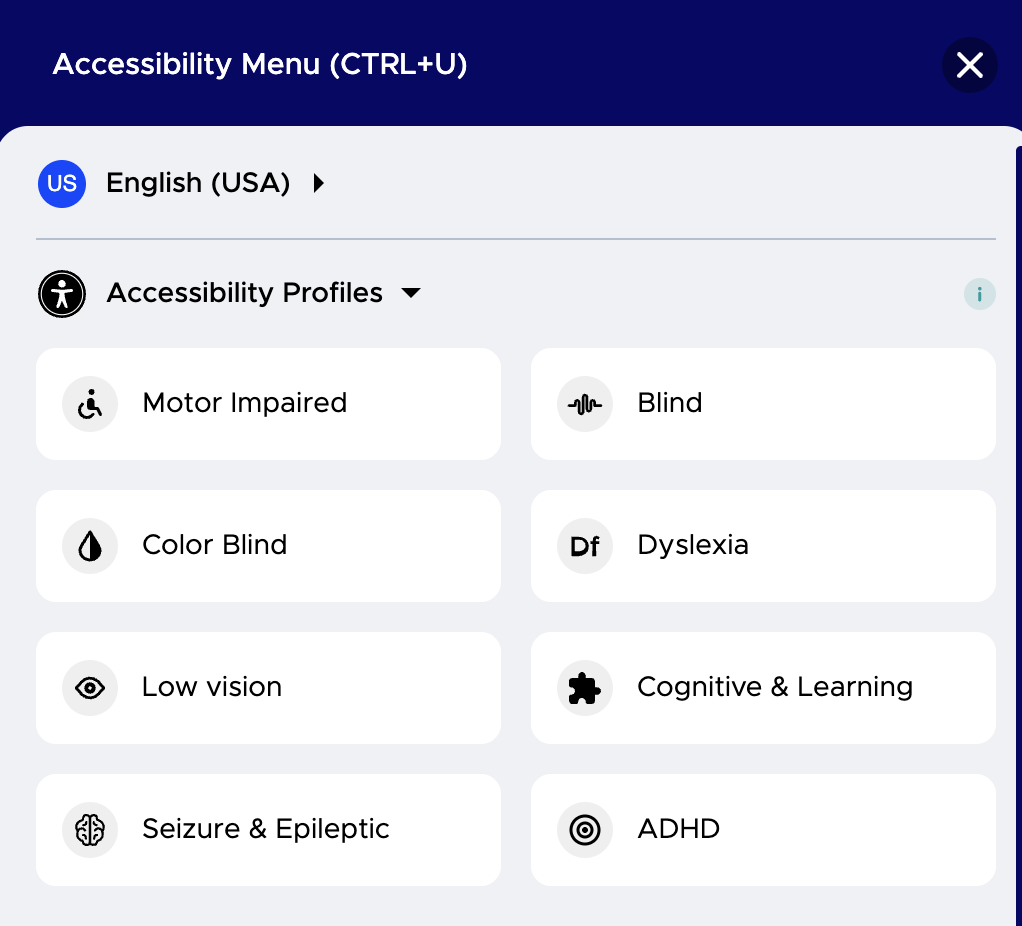 Screenshot "Accessibility Profil" eines Overlays.
